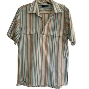 Kenneth Cole Men's Striped Button Down Shirt - Blue, Tan, Cream